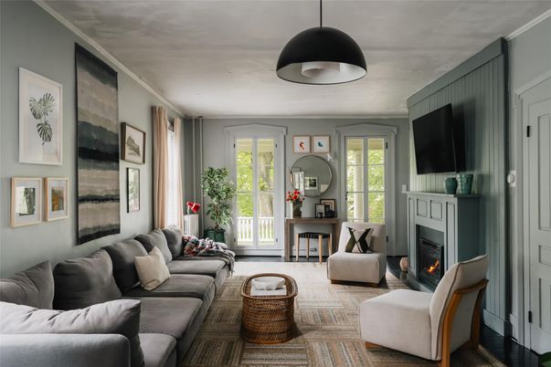 Fireplace, Interior, Living room, Pendant Lights