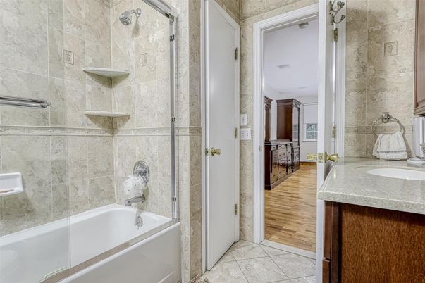 Bathroom, Glass Shower, Interior, Wood Texture Flooring