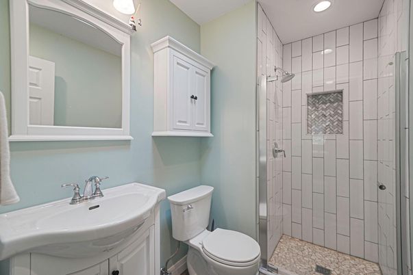 Bathroom, Glass Shower, Interior, Recessed Lighting