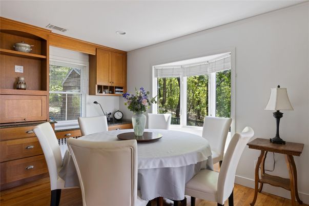 Dining room, Interior, Recessed Lighting, Wood Texture Flooring