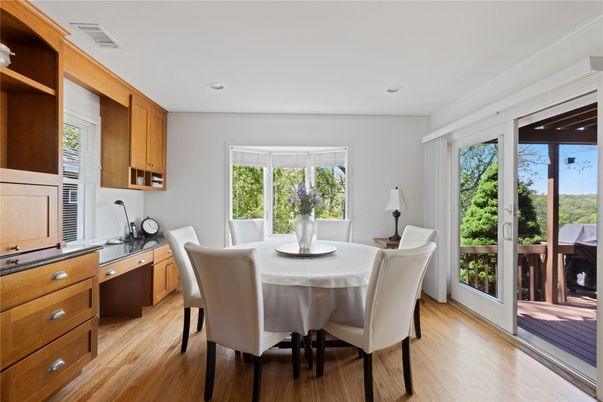 Dining room, Interior, Recessed Lighting, Wood Texture Flooring