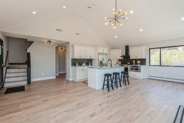 Interior, Kitchen, Pendant Lights, Recessed Lighting, Wood Texture Flooring