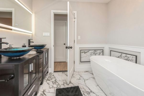 Bathroom, Dual Sink Vanities, Free Standing Baths, Interior, Marble