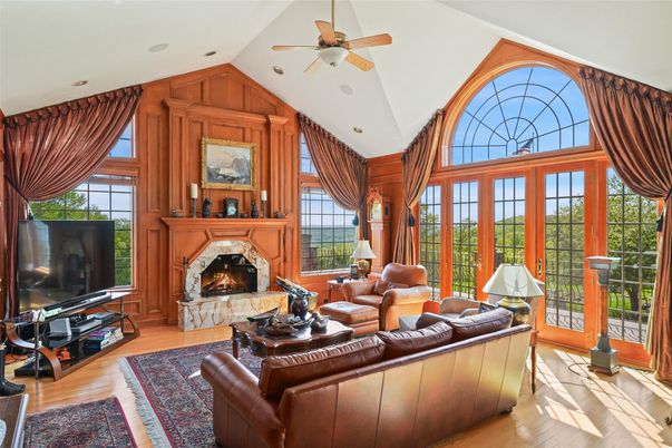 Fireplace, Interior, Living room, Recessed Lighting, Wood Texture Flooring, Wooden Walls