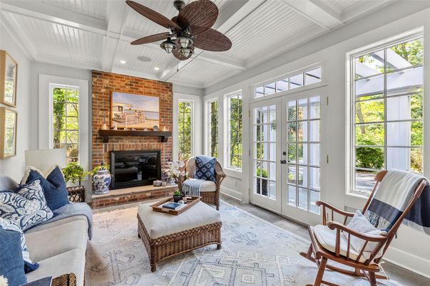 Fireplace, Interior, Living room, Recessed Lighting, Stone Walls