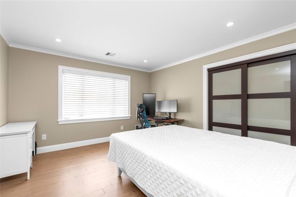 Bedroom, Home Office, Interior, Recessed Lighting, Wood Texture Flooring