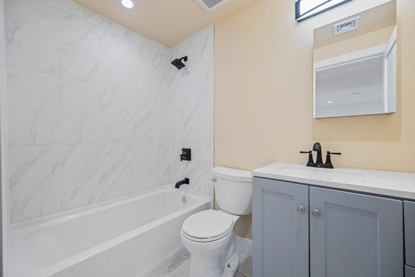 Bathroom, Interior, Marble Walls, Recessed Lighting