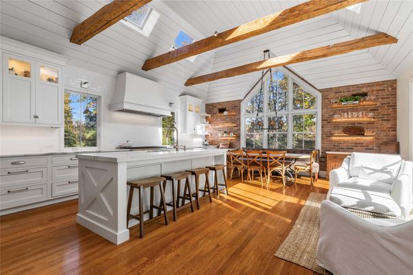 Dining room, Interior, Kitchen, Stone Walls, Wooden Beams, Wood Texture Flooring