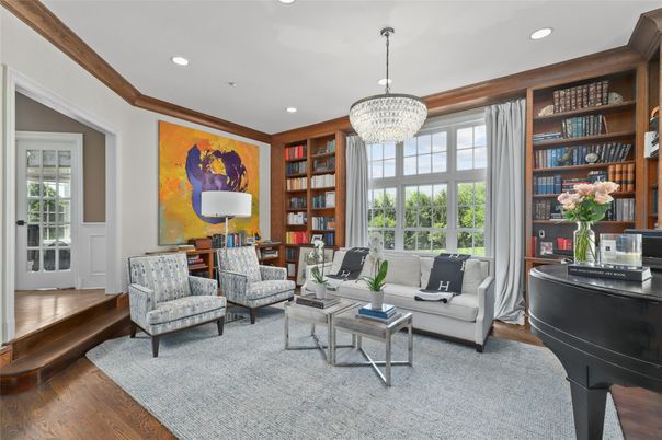 Chandelier, Interior, Living room, Recessed Lighting, Wood Texture Flooring