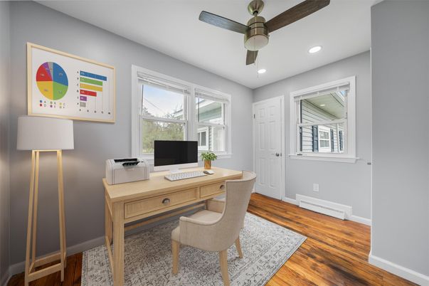 Home Office, Interior, Recessed Lighting, Wood Texture Flooring
