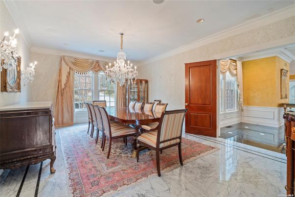 Chandelier, Dining room, Interior, Marble, Recessed Lighting