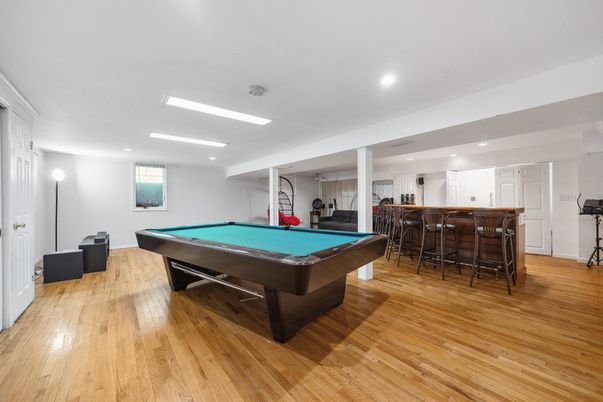 Billiard Table, Game Room, Interior, Recessed Lighting, Wood Texture Flooring