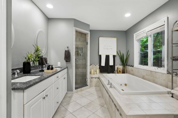 Bathroom, Dual Sink Vanities, Glass Shower, Interior, Recessed Lighting