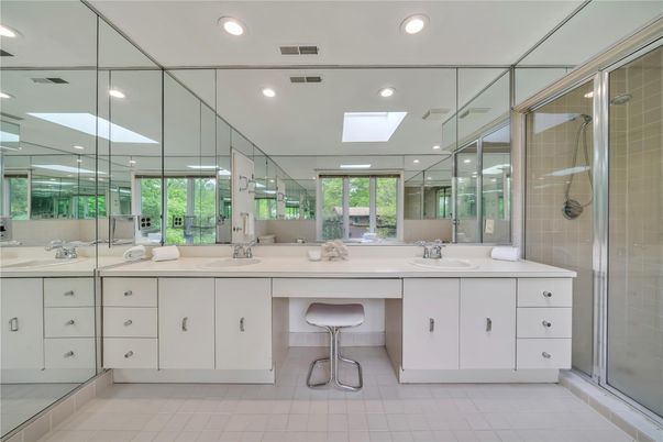 Bathroom, Dual Sink Vanities, Glass Shower, Interior, Recessed Lighting