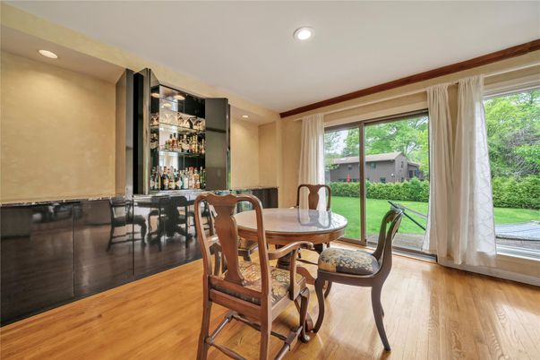 Dining room, Interior, Recessed Lighting, Wood Texture Flooring