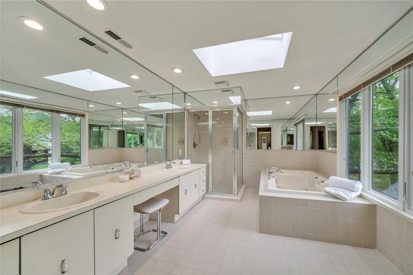 Bathroom, Dual Sink Vanities, Glass Shower, Interior, Recessed Lighting