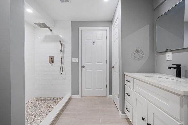 Bathroom, Interior, Recessed Lighting, Wood Texture Flooring