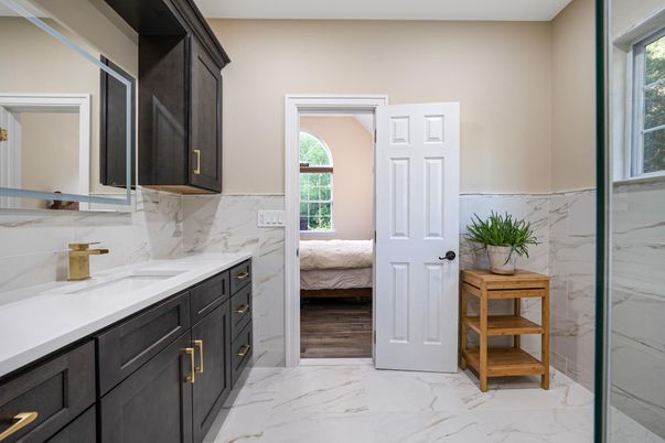 Bathroom, Bedroom, Interior, Marble, Marble Walls, Wood Texture Flooring
