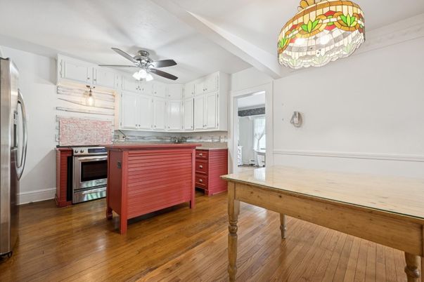 Interior, Kitchen, Pendant Lights, Stainless Steel Appliances, Wood Texture Flooring