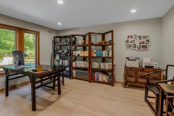 Home Office, Interior, Recessed Lighting, Wood Texture Flooring