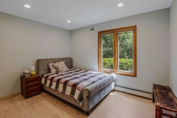 Bedroom, Interior, Recessed Lighting, Wood Texture Flooring
