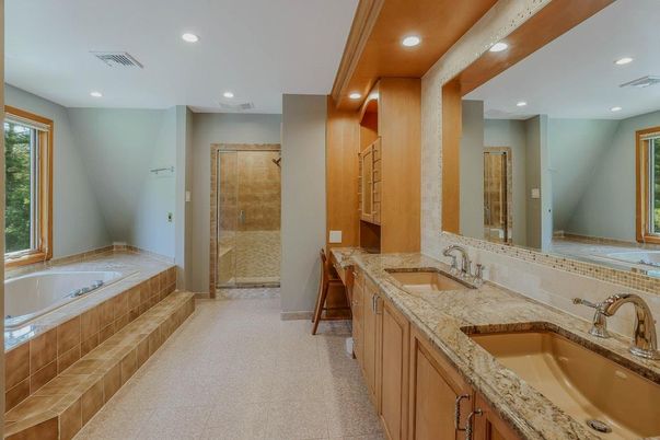 Bathroom, Dual Sink Vanities, Glass Shower, Interior, Recessed Lighting