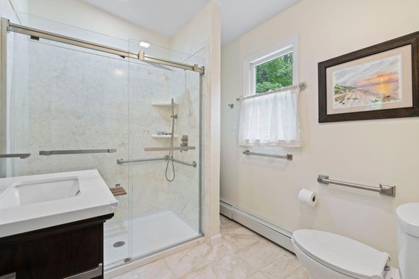 Bathroom, Glass Shower, Interior, Recessed Lighting