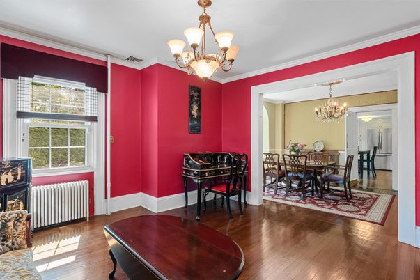 Chandelier, Dining room, Interior, Wood Texture Flooring