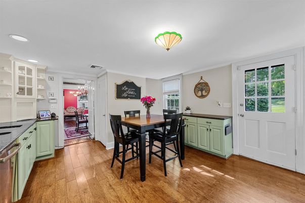 Dining room, Interior, Recessed Lighting, Wood Texture Flooring