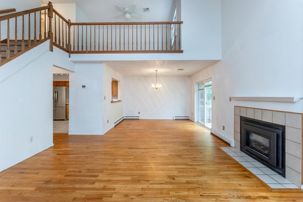 Fireplace, Interior, Pendant Lights, Wood Texture Flooring