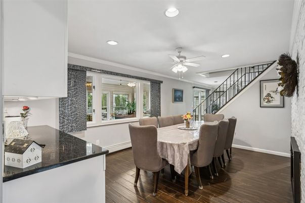 Dining room, Interior, Recessed Lighting, Wood Texture Flooring