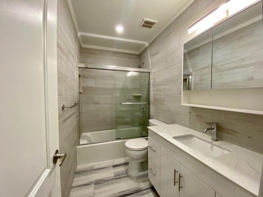 Bathroom, Glass Shower, Interior, Marble, Recessed Lighting