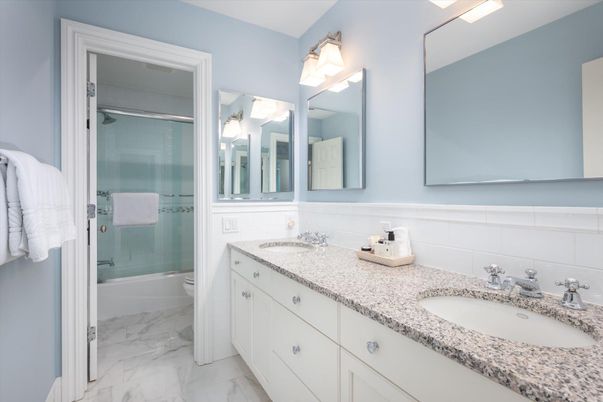 Bathroom, Dual Sink Vanities, Glass Shower, Interior, Marble