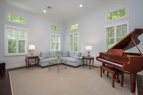 Interior, Living room, Piano, Recessed Lighting, Wood Texture Flooring
