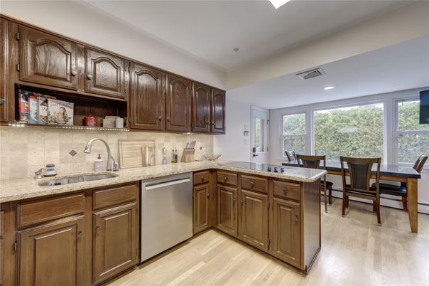Dining room, Interior, Kitchen, Recessed Lighting, Wood Texture Flooring