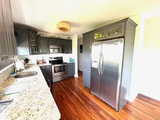 Interior, Kitchen, Stainless Steel Appliances, Wood Texture Flooring