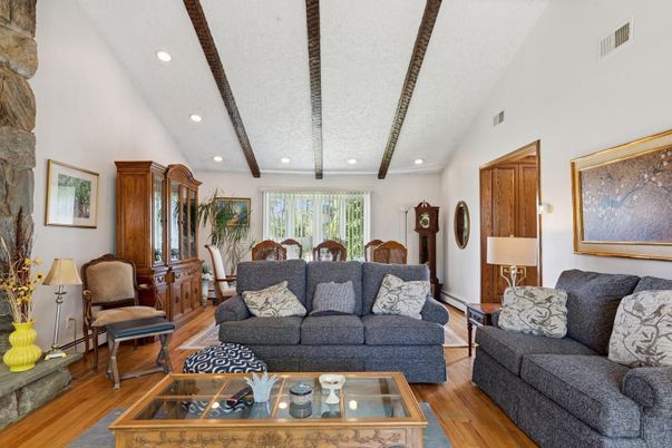 Interior, Living room, Recessed Lighting, Wooden Beams, Wood Texture Flooring
