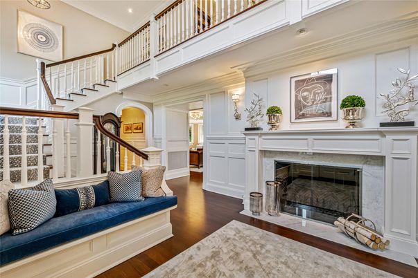 Fireplace, Interior, Recessed Lighting, Wood Texture Flooring