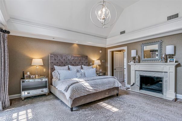 Bedroom, Fireplace, Interior, Pendant Lights, Recessed Lighting