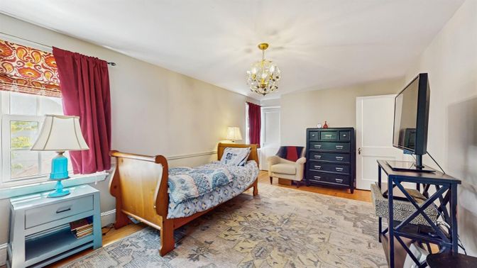 Bedroom, Chandelier, Interior, Wood Texture Flooring