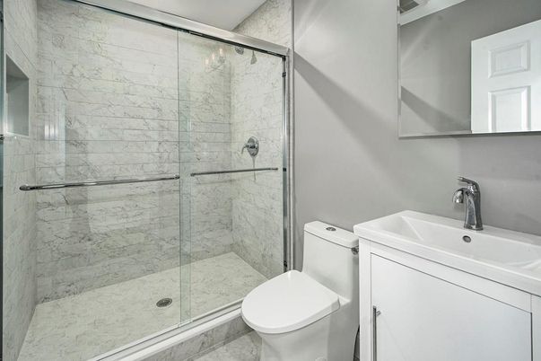 Bathroom, Glass Shower, Interior, Marble Walls