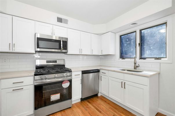 Interior, Kitchen, Stainless Steel Appliances, Wood Texture Flooring