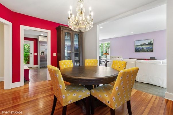 Chandelier, Dining room, Interior, Recessed Lighting, Wood Texture Flooring