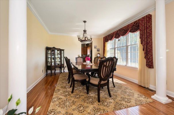 Chandelier, Dining room, Interior, Wood Texture Flooring