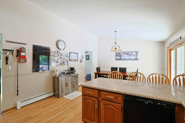 Dining room, Interior, Pendant Lights, Wood Texture Flooring