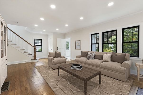 Interior, Living room, Recessed Lighting, Wood Texture Flooring