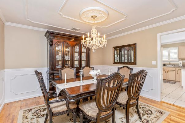 Chandelier, Dining room, Interior, Wood Texture Flooring
