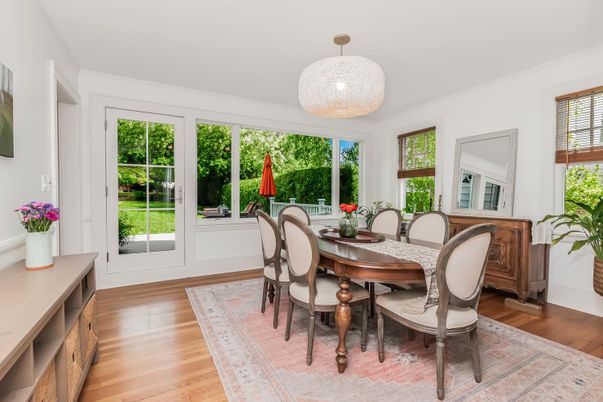 Dining room, Interior, Pendant Lights, Wood Texture Flooring