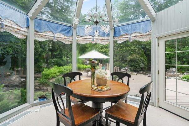 Dining room, Glass Ceilings, Interior, Pendant Lights, Sun Room, Wood Texture Flooring