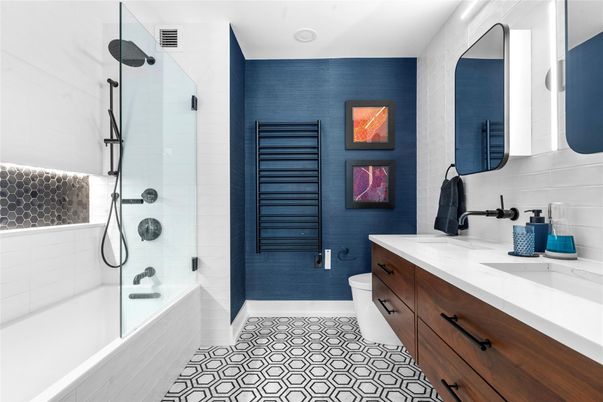 Bathroom, Dual Sink Vanities, Glass Shower, Interior, Recessed Lighting